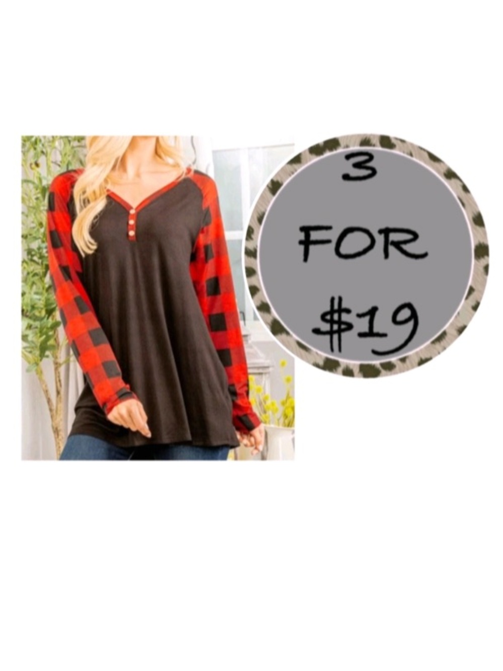 3/$19 NWT Heimish USA Buffalo plaid long sleeve Henley blouse